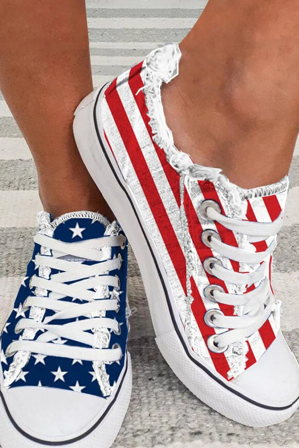 Blue American Flag Lace - up Canvas Flat Shoes - Urban Elegance