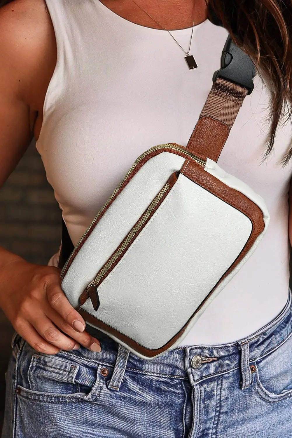 White Adjustable Strap Mini PU Leather Crossbody Bag - Urban Elegance