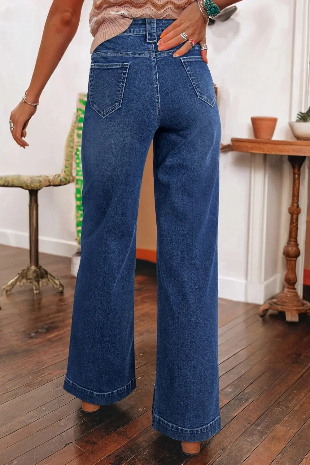 Sail Blue Wide Leg Pocketed High Waist Jeans - Urban Elegance