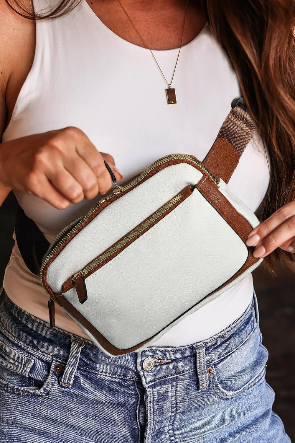 White Adjustable Strap Mini PU Leather Crossbody Bag - Urban Elegance