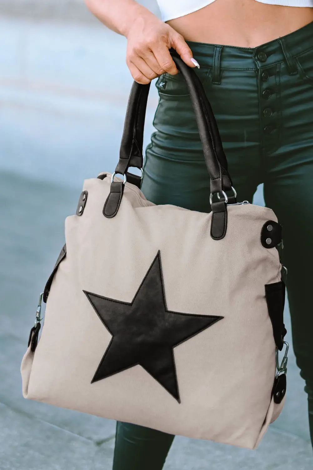 Beige Casual Five - pointed Star Canvas Tote Bag - Urban Elegance