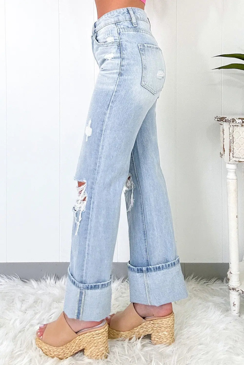 Beau Blue Light Wash Distressed Straight Jeans - Urban Elegance
