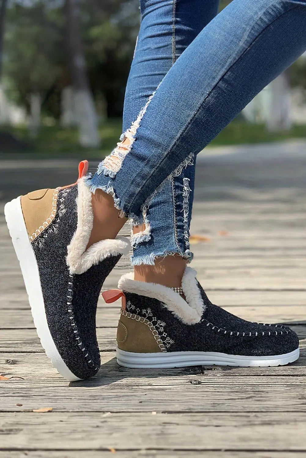 Carbon Grey Suede Stitching Patchwork Plush Lined Anklet Boots - Urban Elegance