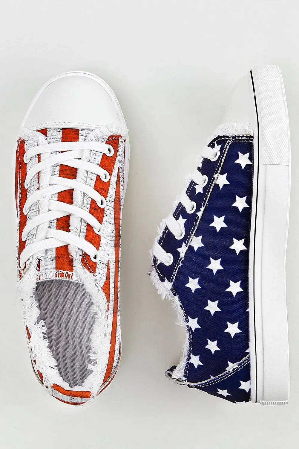 Blue American Flag Lace - up Canvas Flat Shoes - Urban Elegance