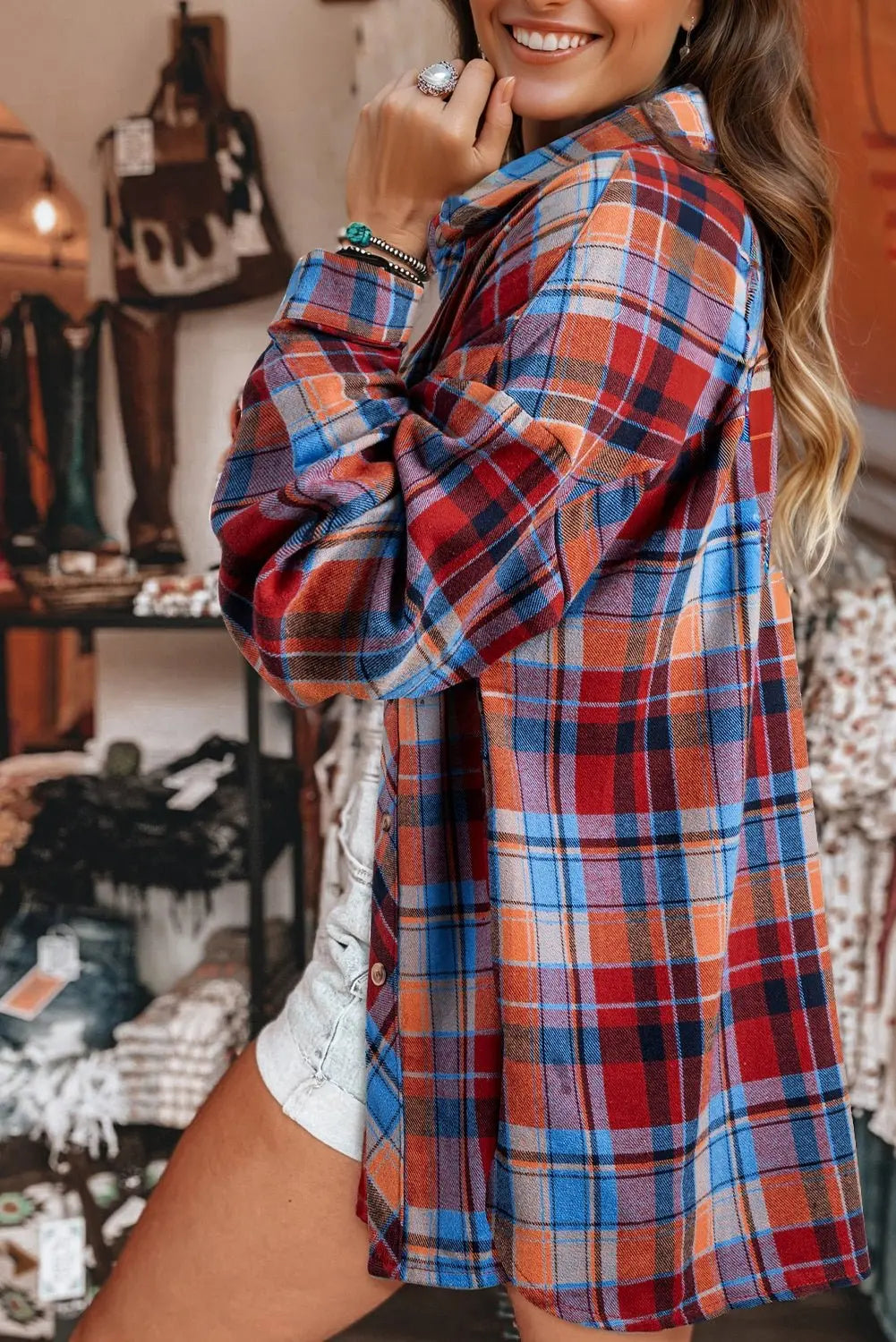 Red Plaid Print Loose Vintage Shirt - Urban Elegance