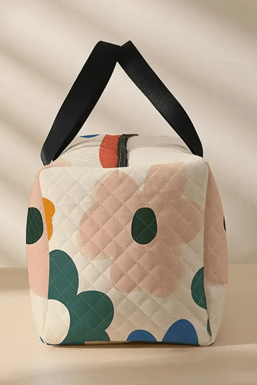 White Flower Print Quilted Large Duffel Bag - Urban Elegance