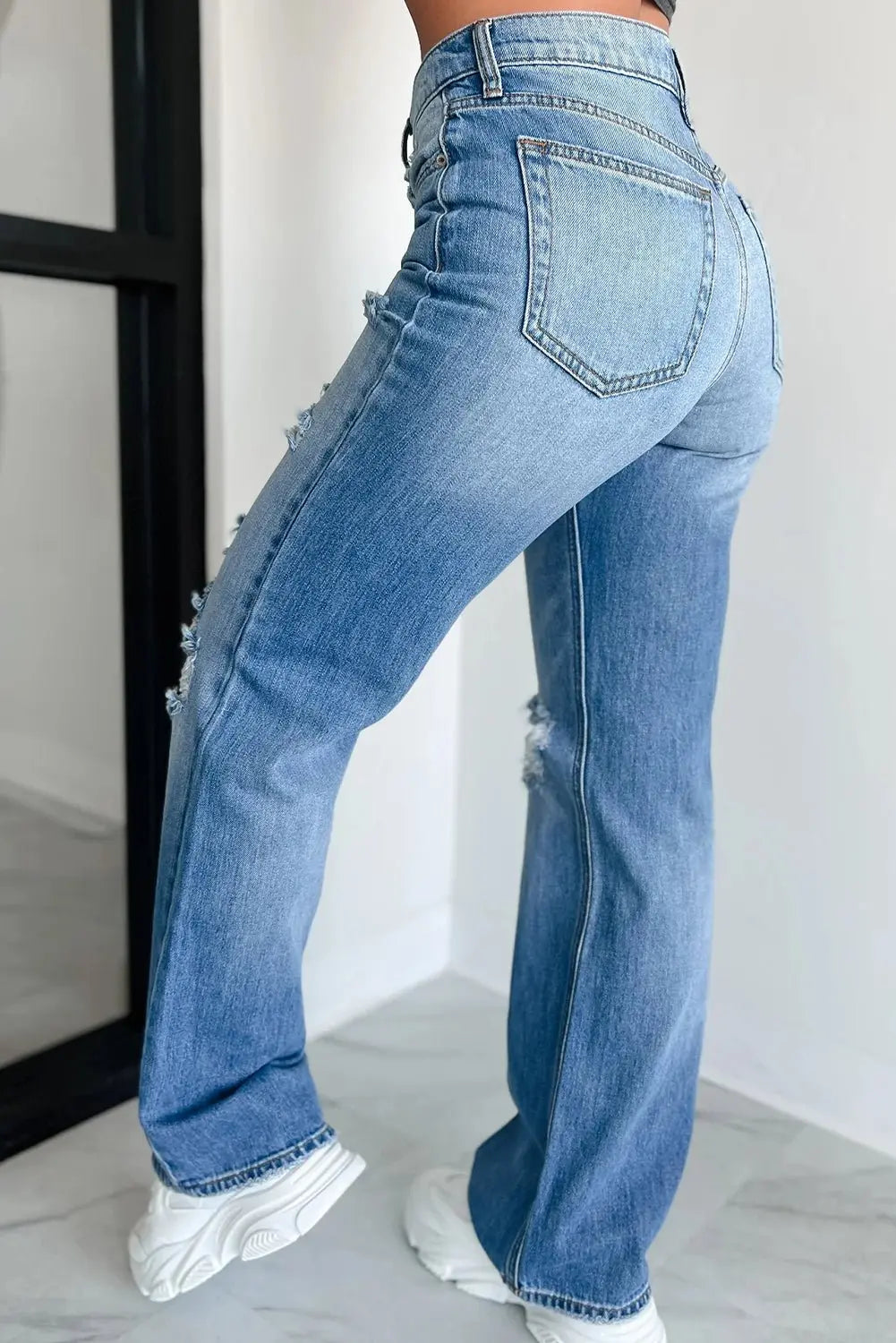 Myosotis Mid Rise Distressed Sneak Peek Straight Leg Jeans - Urban Elegance